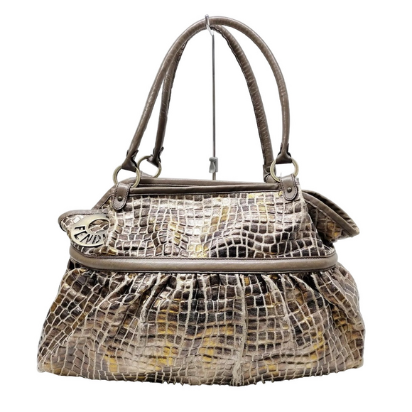 Fendi Handbags - FENDI Croc Embossed Canvas Bronze Handbag EUC